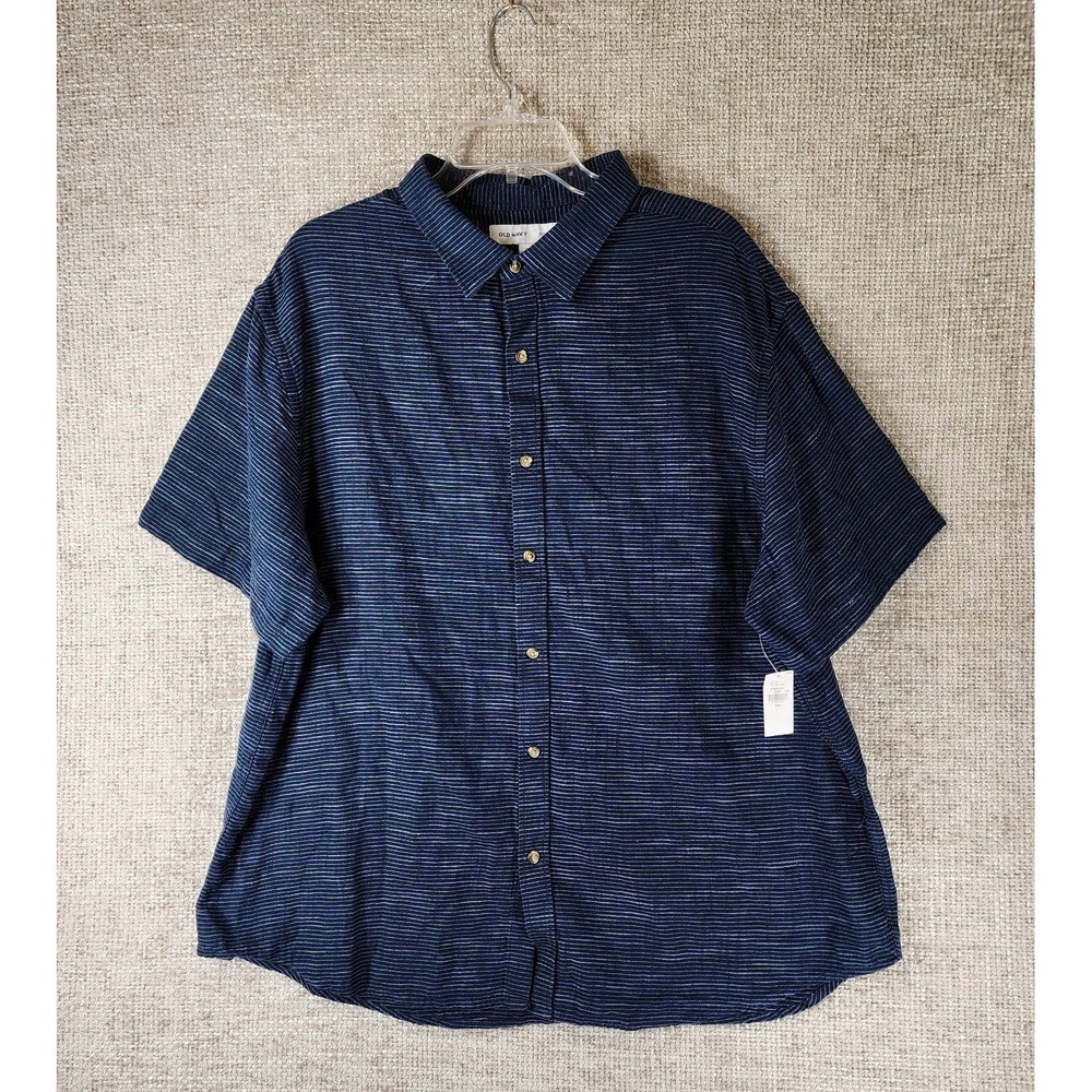 Old Navy Relaxed Fit Shirt Mens XXL Navy White Striped Short Sleeve Cotton NWT